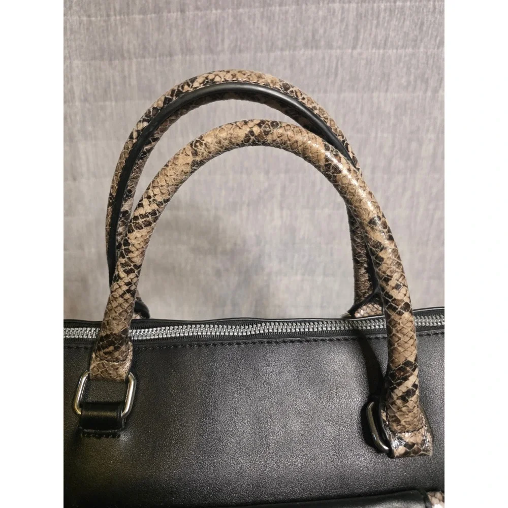 828 Nine West Black Faux Leather Snakeskin Print Satchel Crossbody Bag Handbag